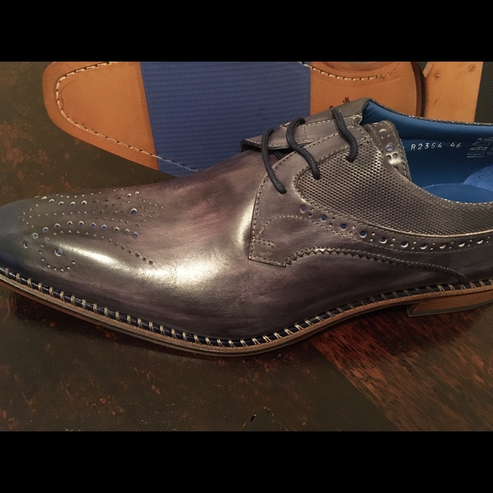 🎆 HANDCRAFTED ITALIAN LEATHER SHOES GREY/BLUE